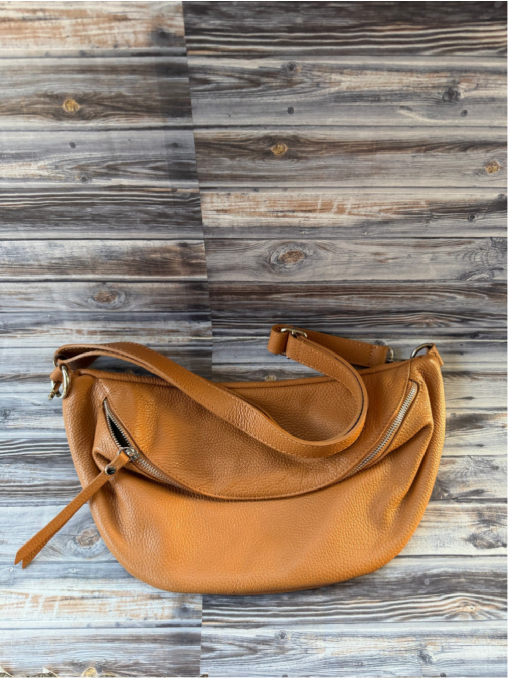 Tourance pebble leather fanny bag caramel brown
